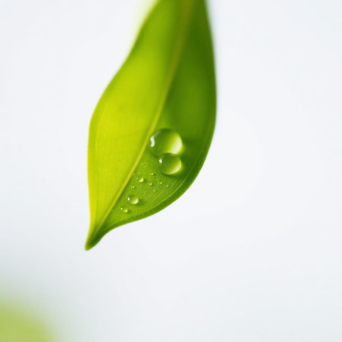 Fresh green leaf with water droplets